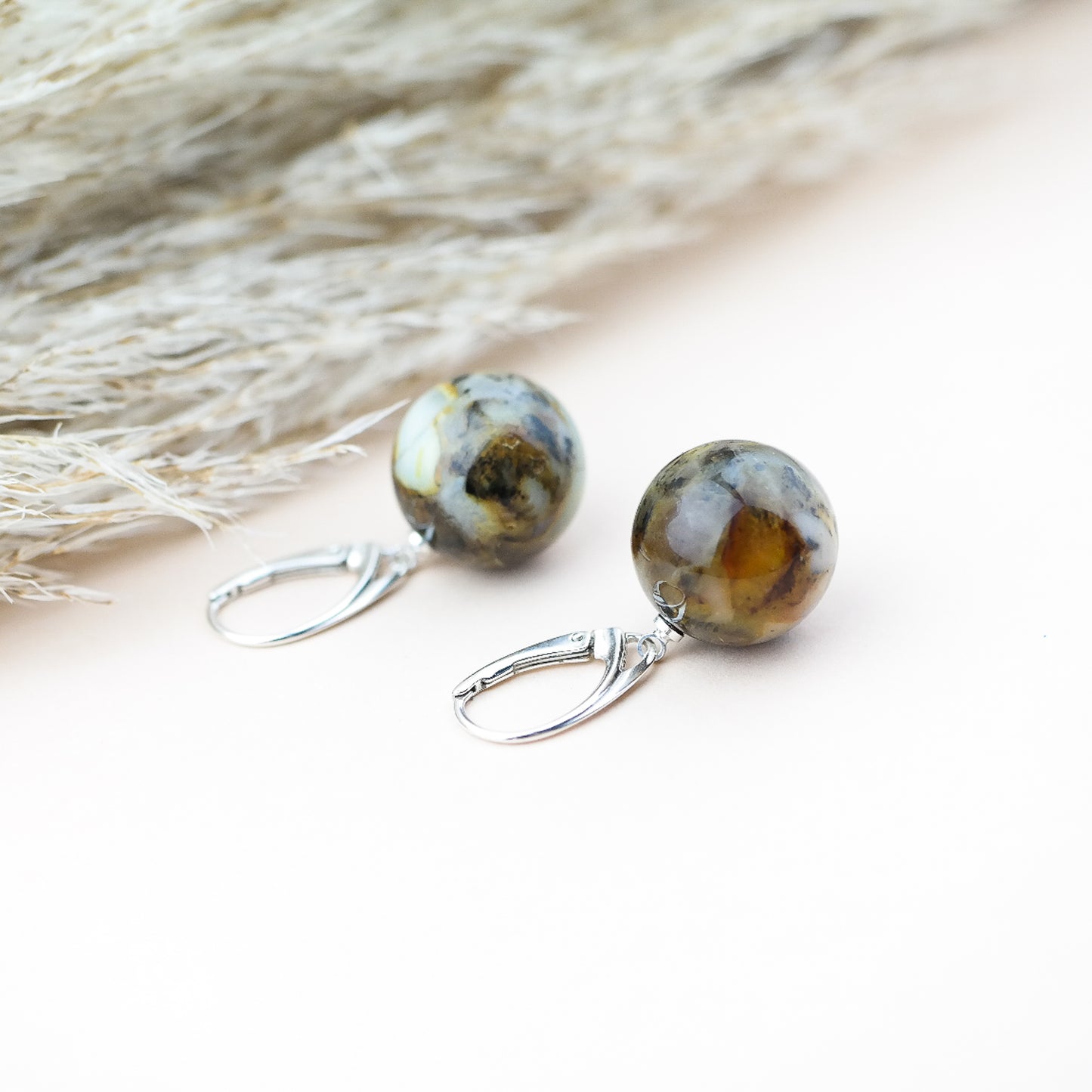 Unique natural amber drop earrings