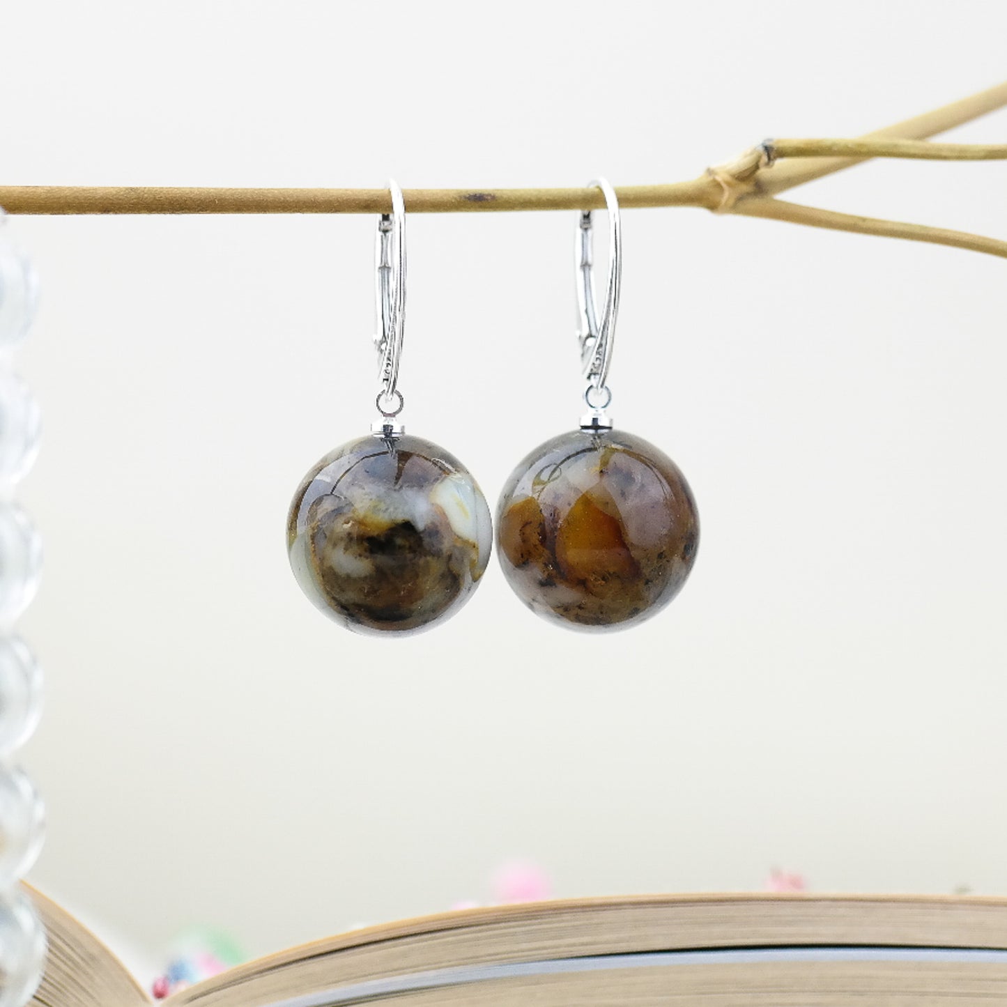 Unique natural amber drop earrings