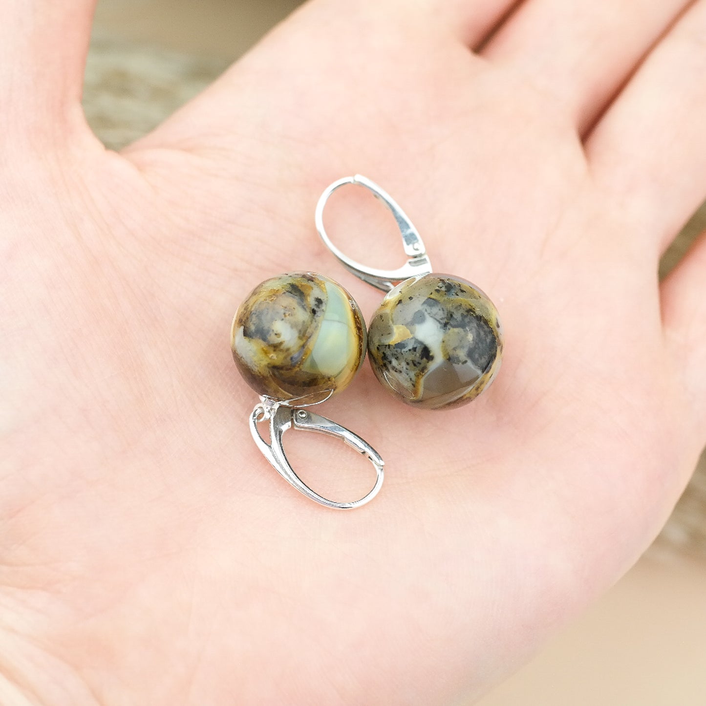 Unique natural amber drop earrings