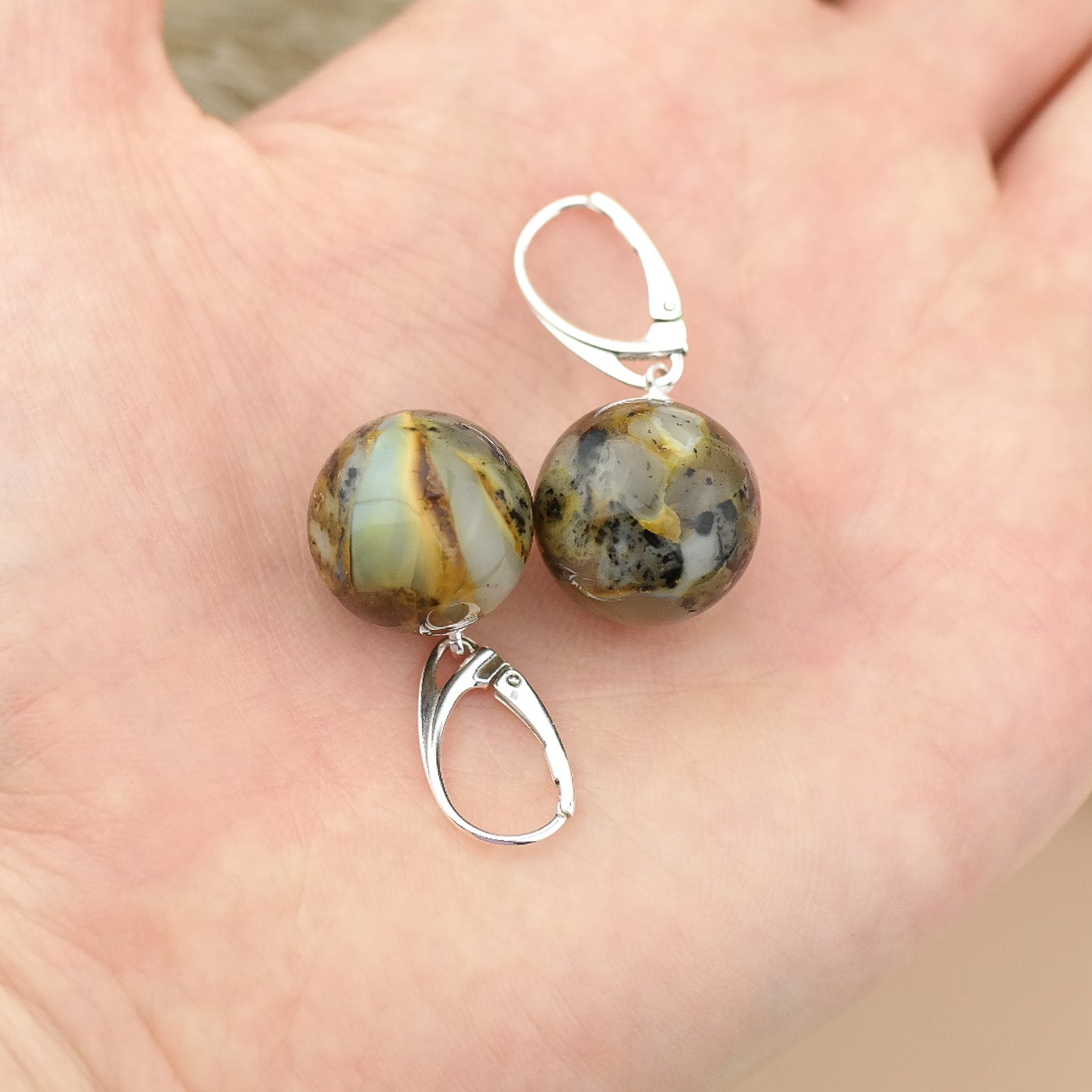 Unique natural amber drop earrings