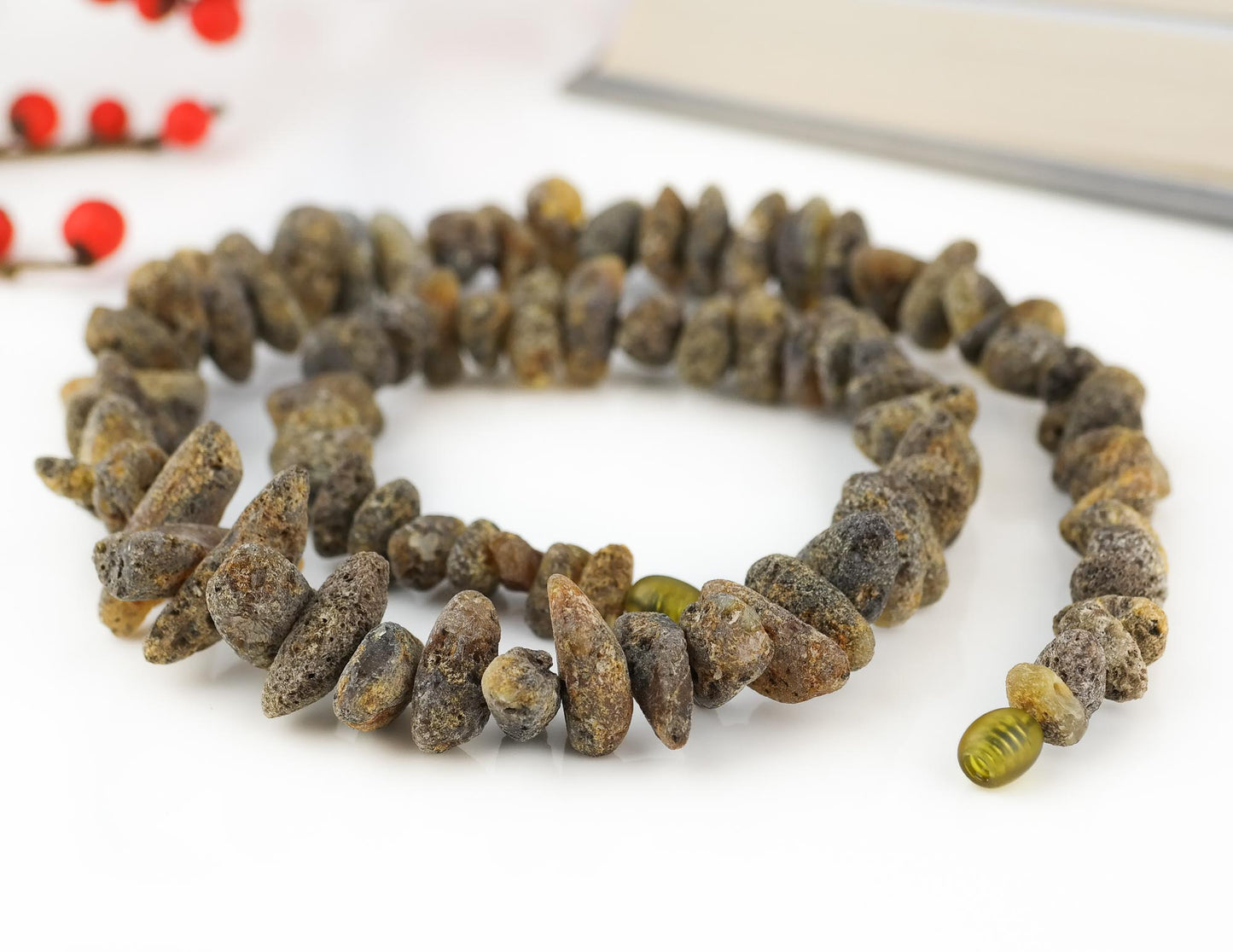 Raw natural amber chip style necklace