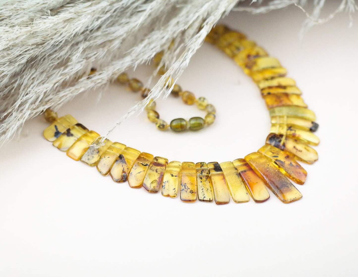 Unique lemony green amber statement necklace