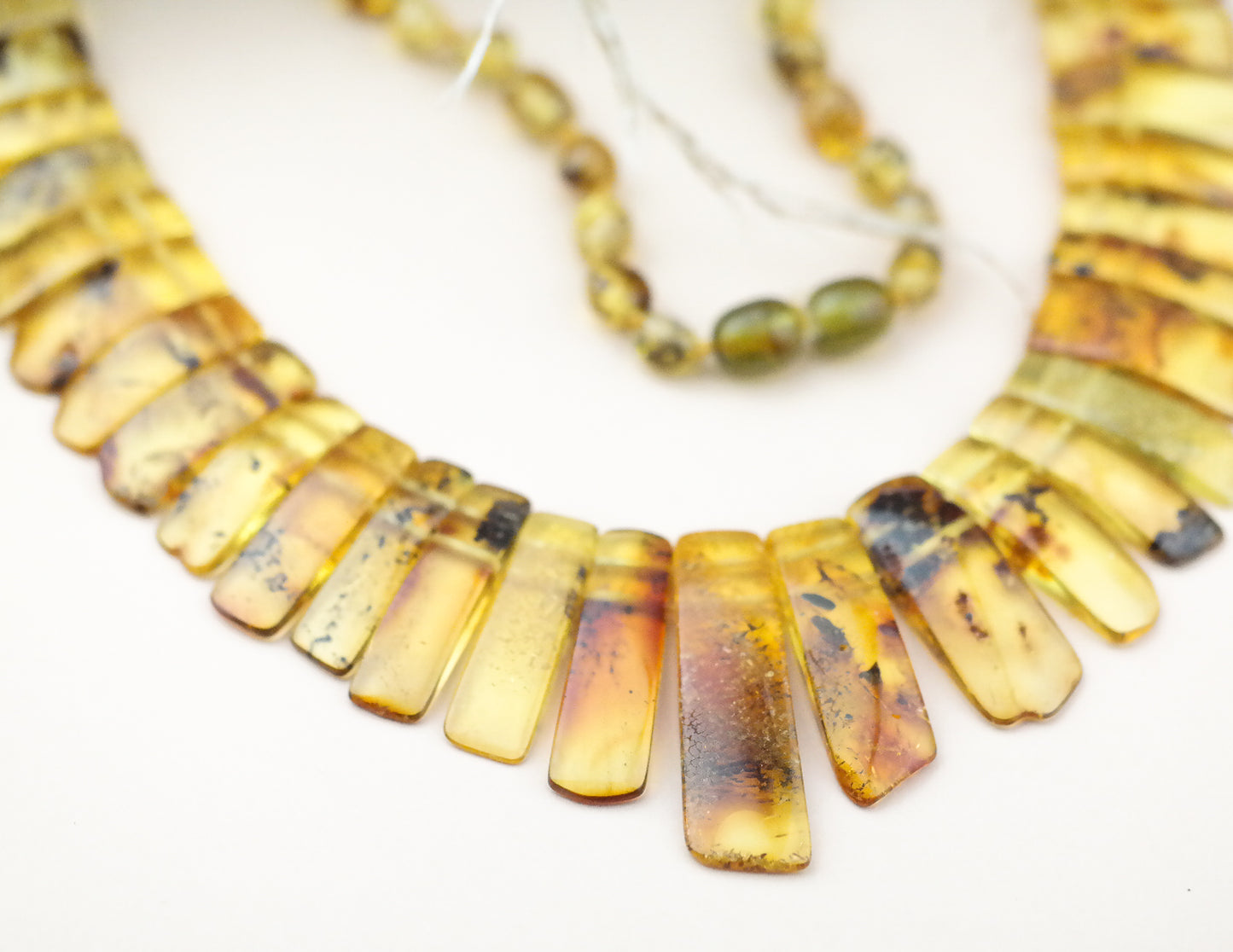 Unique lemony green amber statement necklace