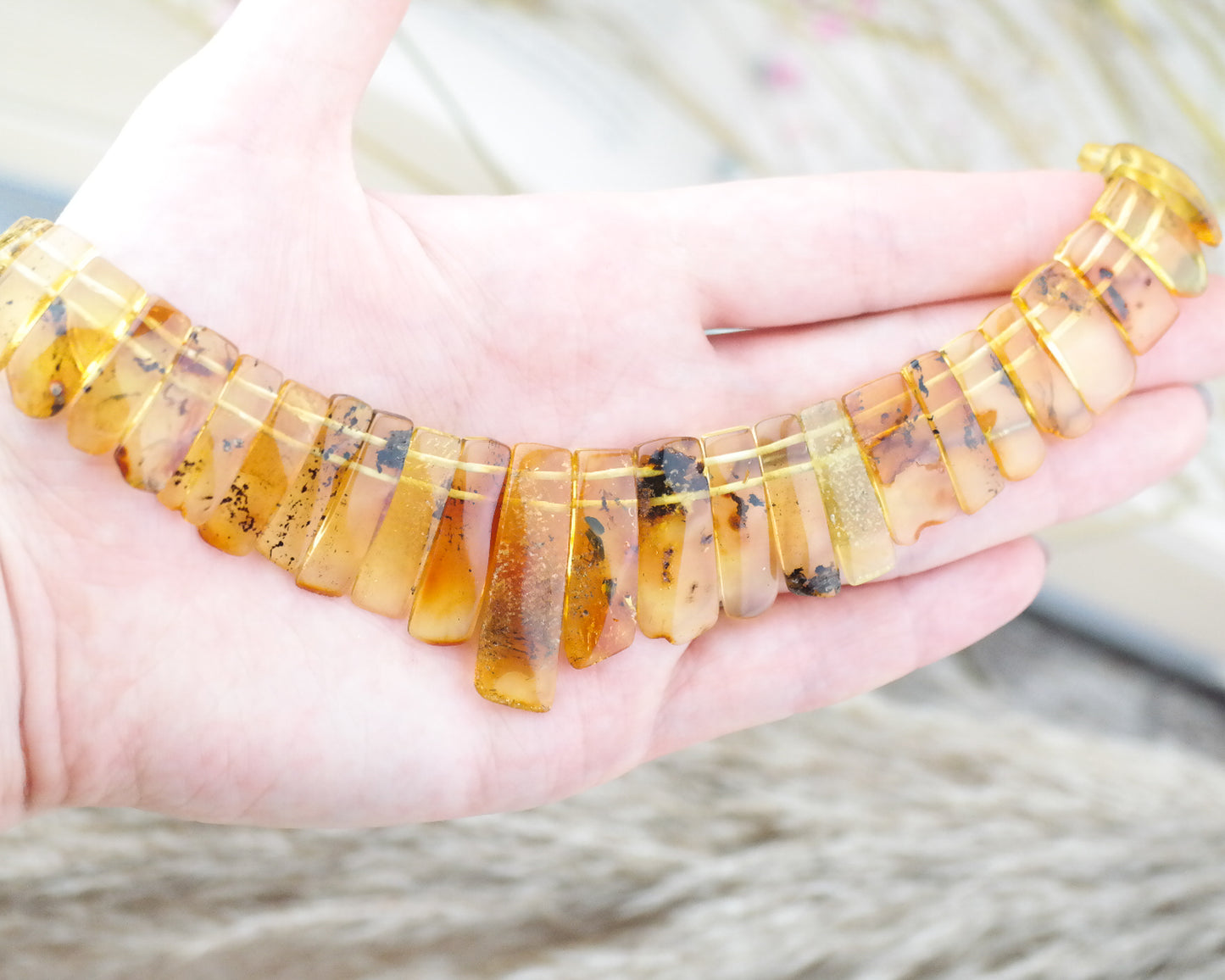 Unique lemony green amber statement necklace