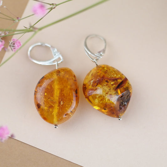 Natural amber dangle earrings