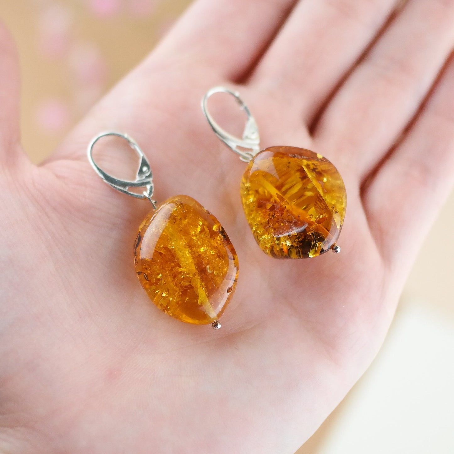 Natural amber dangle earrings