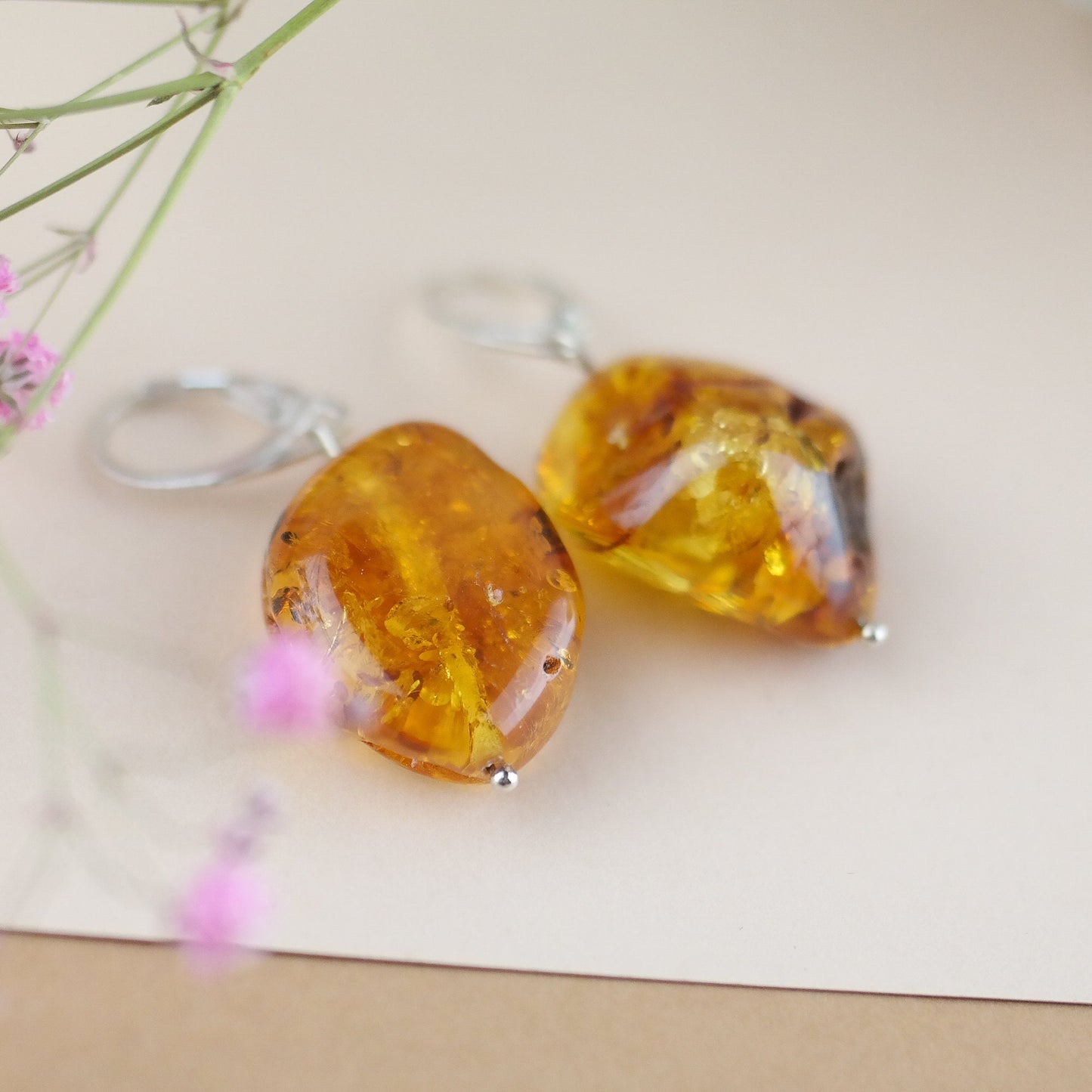 Natural amber dangle earrings