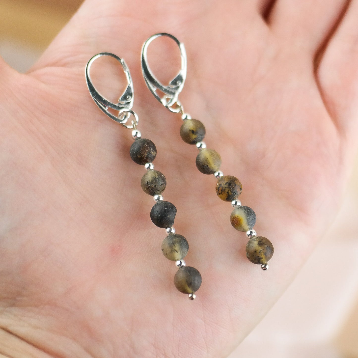 Raw amber dangle earrings