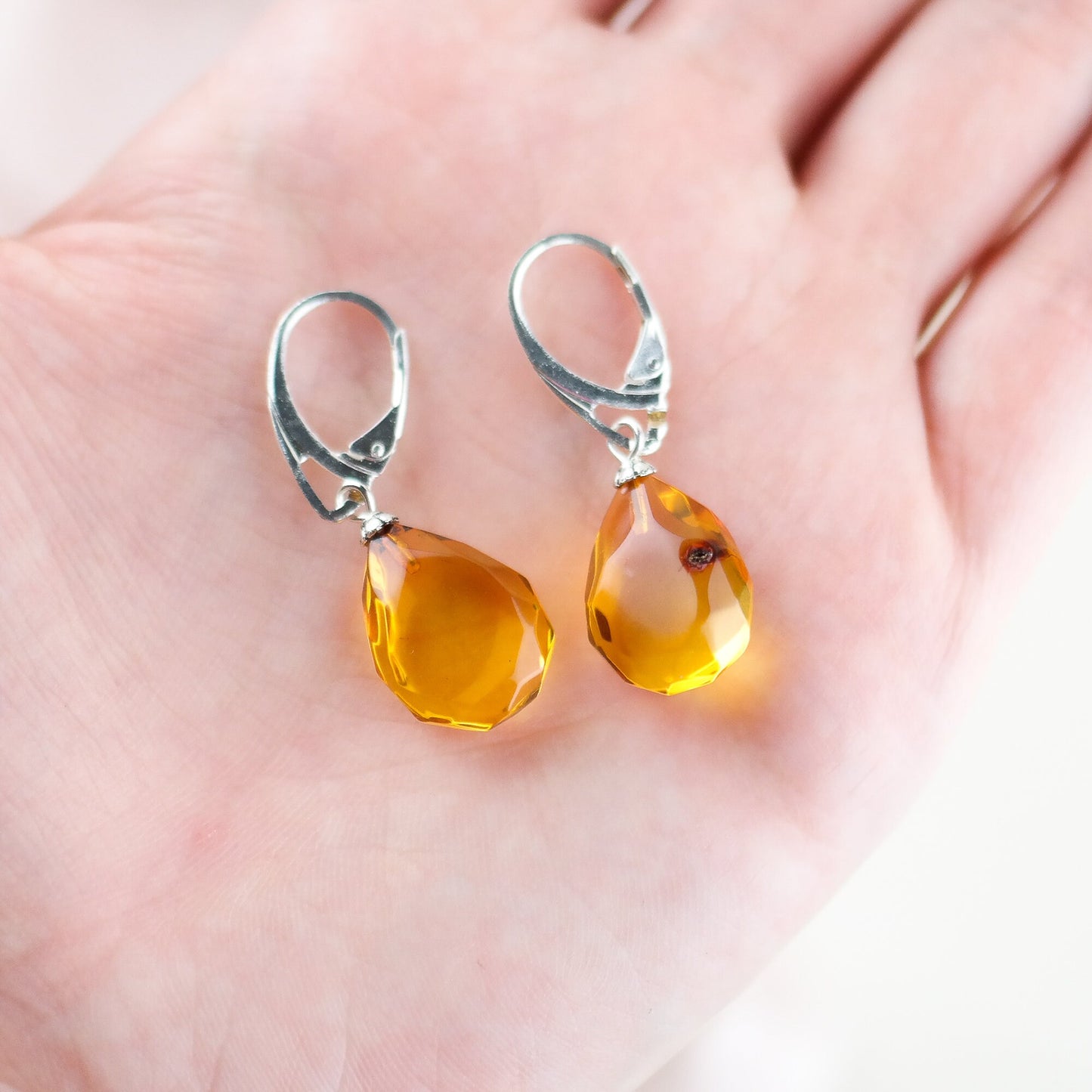 Natural faceted amber dangle earrings