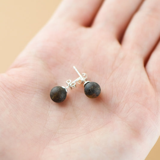 Raw amber stud earrings