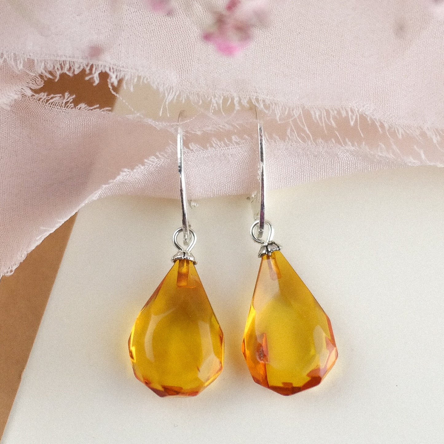 Natural faceted amber dangle earrings