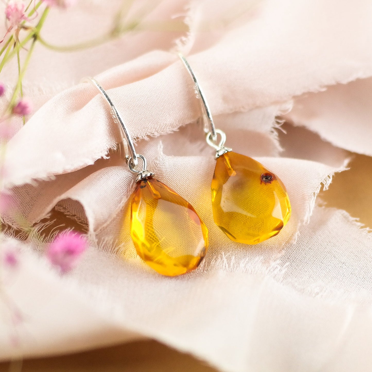 Natural faceted amber dangle earrings