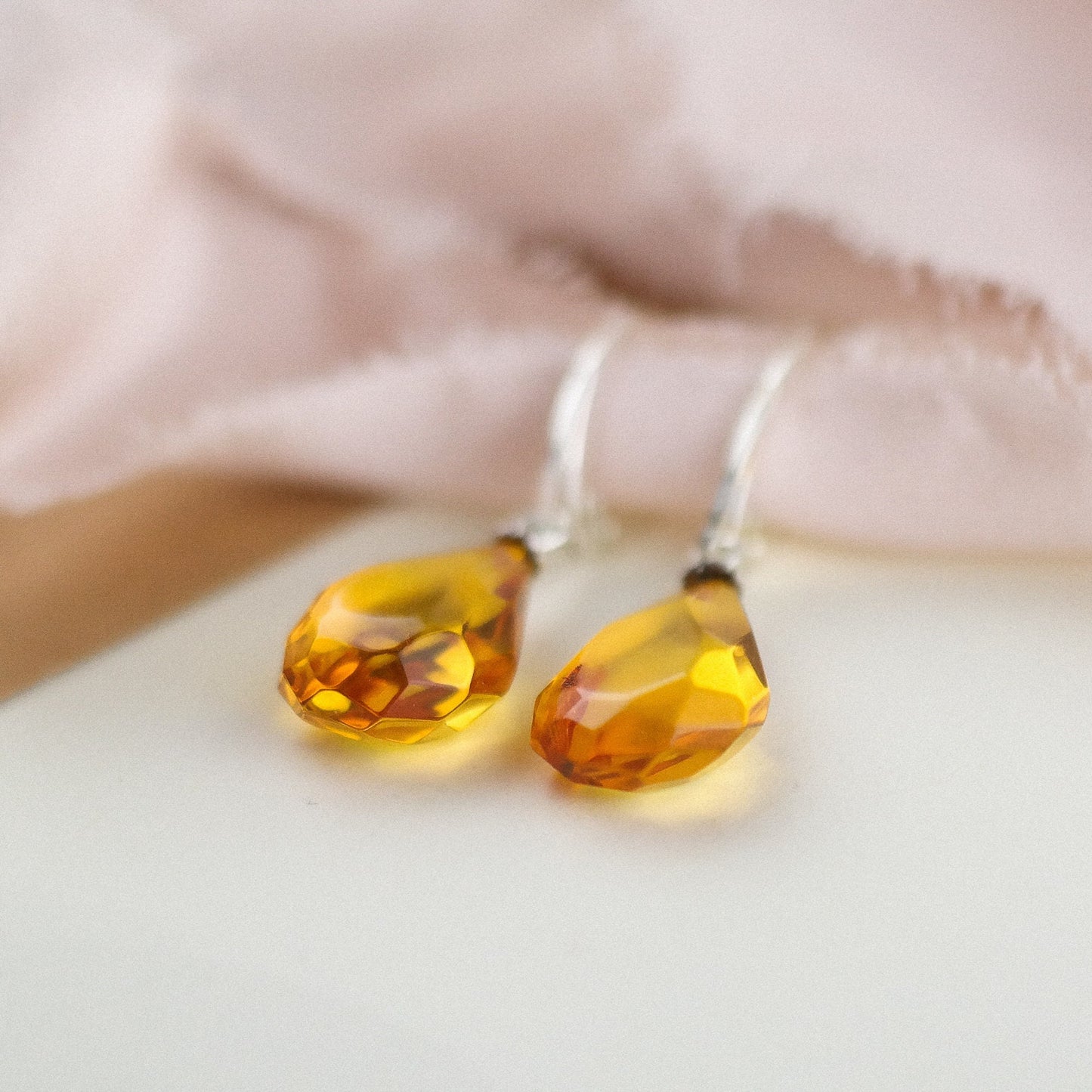 Natural faceted amber dangle earrings