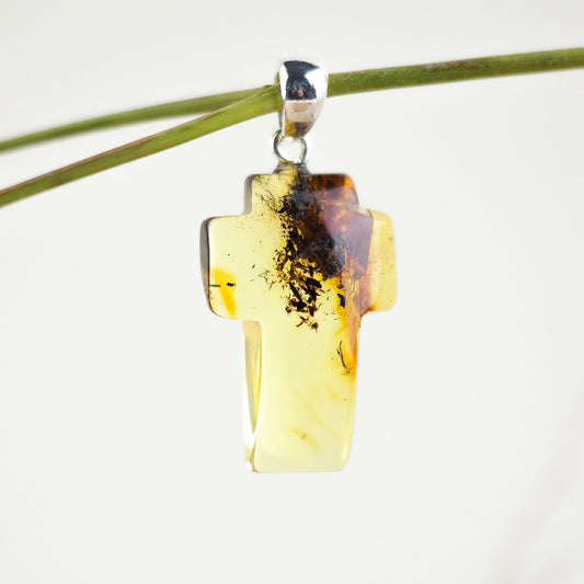 Statement amber cross pendant