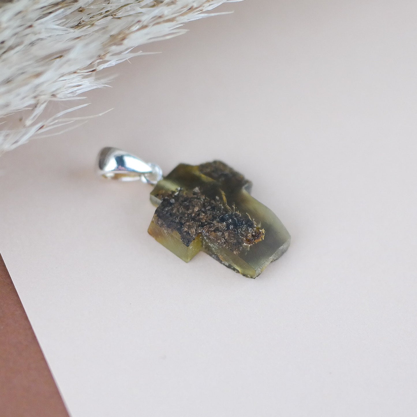 Green amber cross pendant