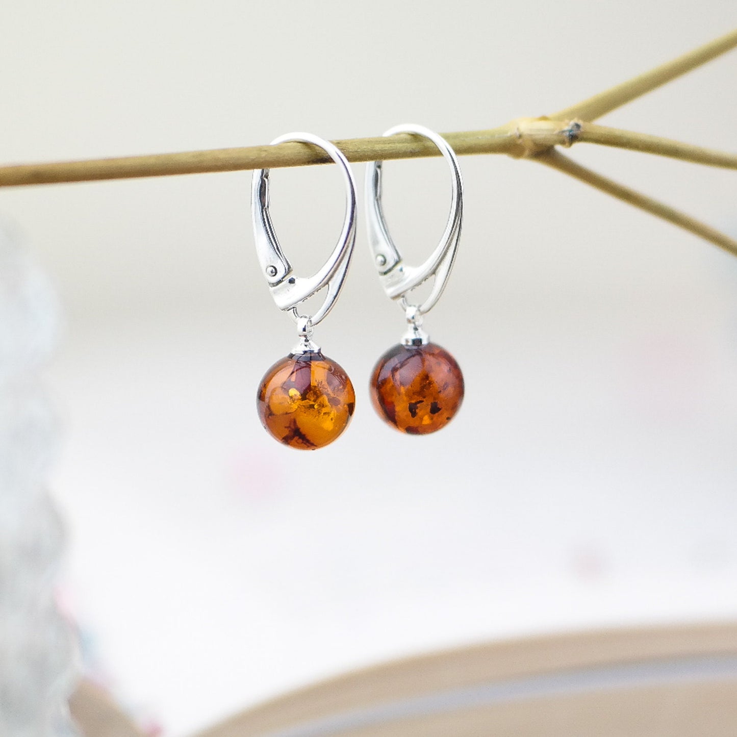 Natural amber earrings for women